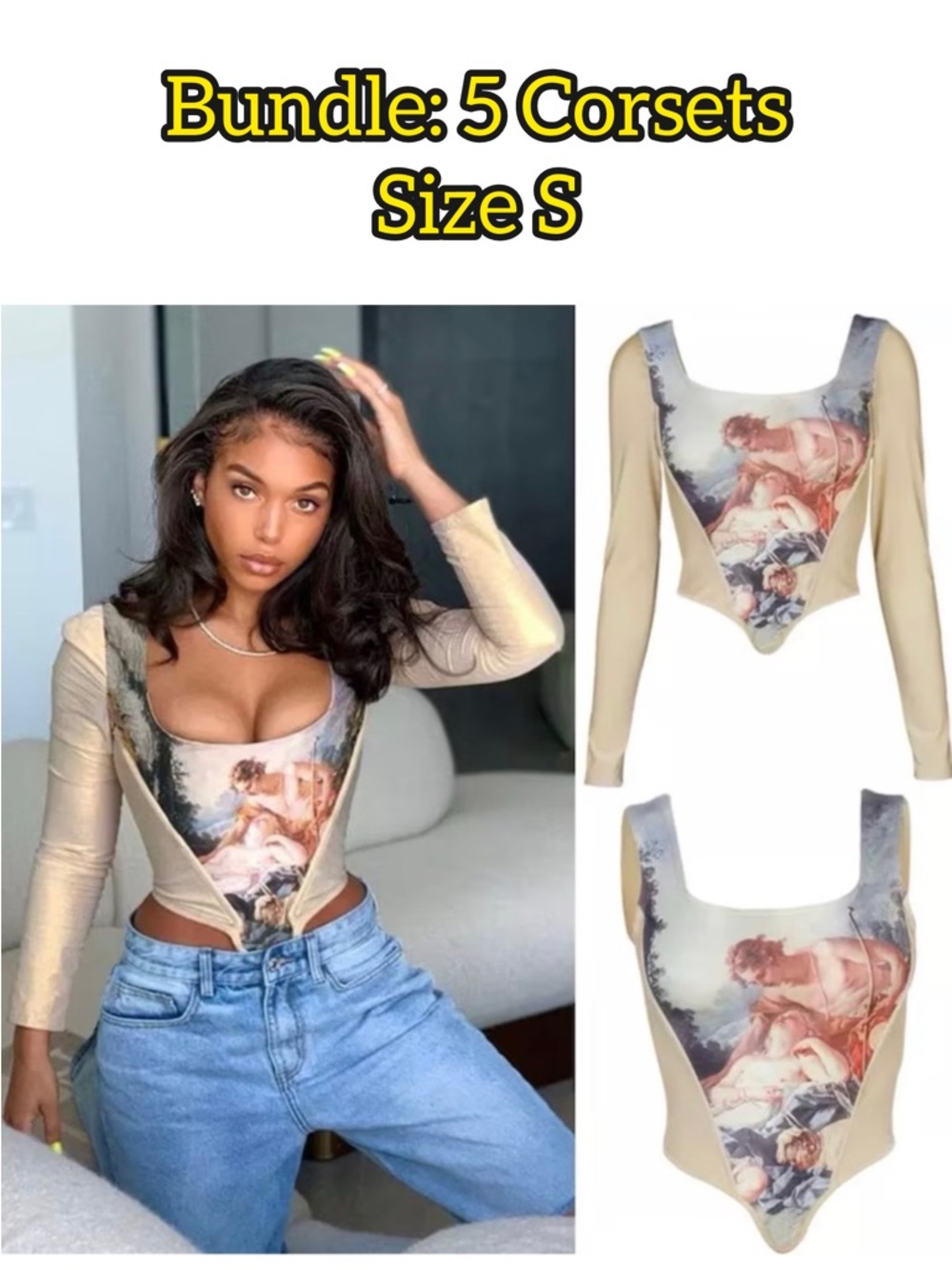 Long sleeve Renaissance art boned corset top